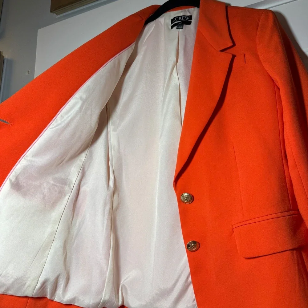 J.Crew Willa Blazer Orange Gold Crest Button Tailored Jacket Size 0 Solid Lined
